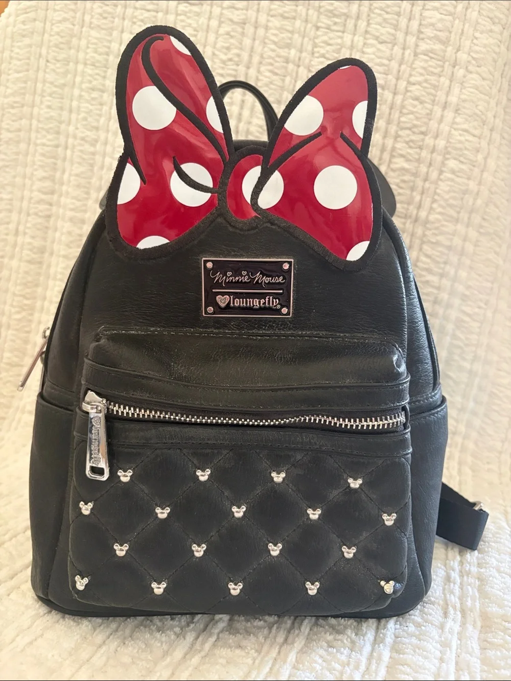 Loungefly Minnie Mouse Black Mini Backpack with Red Polka Dot Bow Ears